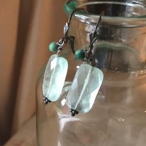 Faceted fluorite and turquoise silver earrings